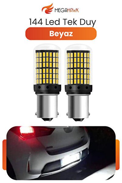 MEGAHAWK 144 LED Tek Duy Beyaz LED Ampul BA15S P21W Geri Vites Plaka Aydınlat...