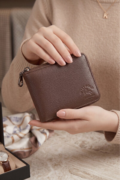 willpolo Genuine Leather Zipper Wallet Unisex Leather Wallet with Zipper Closure