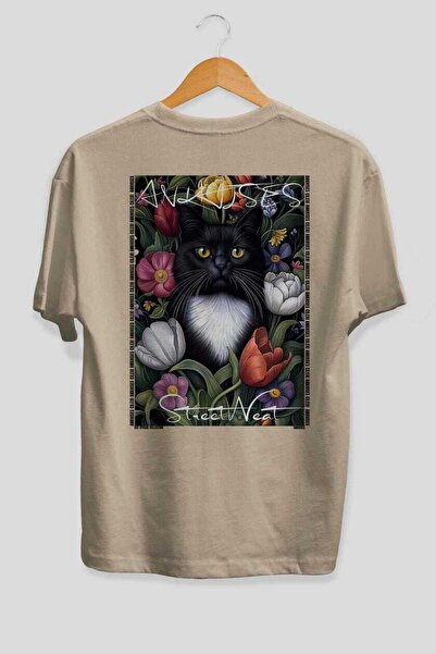 Ankhises Μπλουζάκι  "For the Love of Cats " με στάμπα 44 γατών, μπεζ, oversiz...