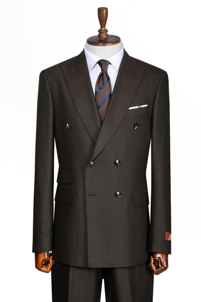 ilayda emir Luxury Men's Suit, Slim Fit, Double Breasted, Striped Swallow Collar