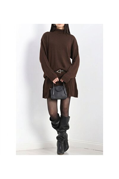 POİNE Women's Knitwear Set with Mini Skirt and High-Neck Sweater