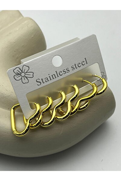 BİJU YILMAZ 26clk92 gold geometric wave steel earring set