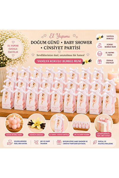 F&A Candle 30 ADET Kişiye Özel El Yapımı Pembe Bubble Mum – Vanilya Kokulu Ni...