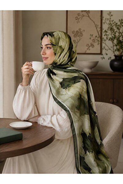 Wise&Go Store Haki Yeşil Desenli Pamuk Şal