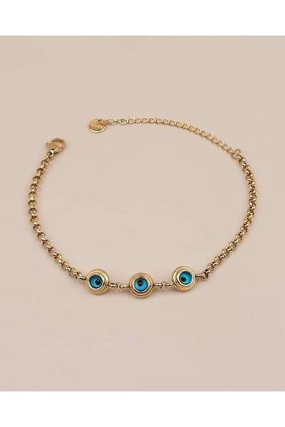 Portakal Esintisi Arzelis 3 Evil Eye Beaded Minimal Steel Bracelet