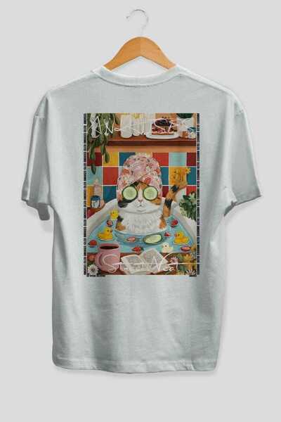 Ankhises For the Love of Cats 57 Cats Printed White Oversize T-Shirt 100% Cot...