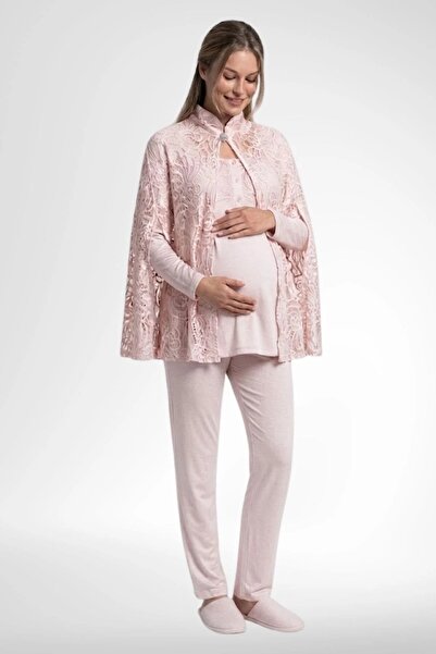 Mecit Pijama Women's Long Sleeve Lace Cape Maternity (Pregnant) 3-Piece Pajam...
