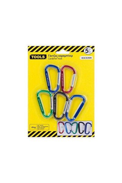 Zet Set 5 carabiniere metalice colorate 6.5x3.5 cm, cârlige utile pentru camp...