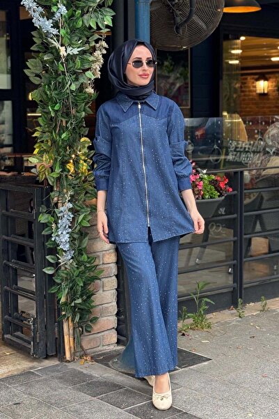 Kayra Taşlı Pantolonlu Takım KY-B26-76022 Kot Mavi