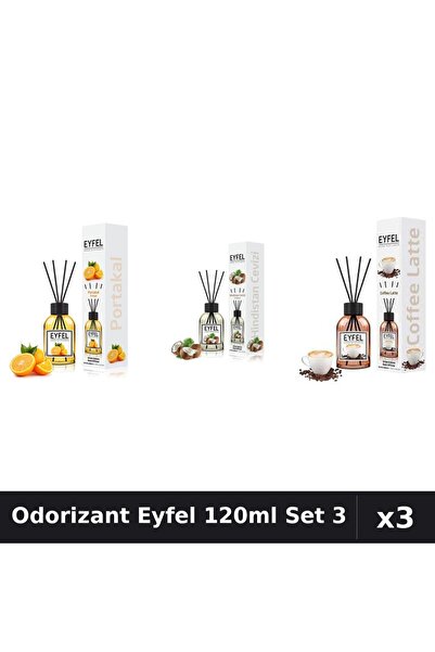 Eyfel Set 3 Odorizant Camera Betisoare 120ml - Cafea, Nucă Cocos, Portocală