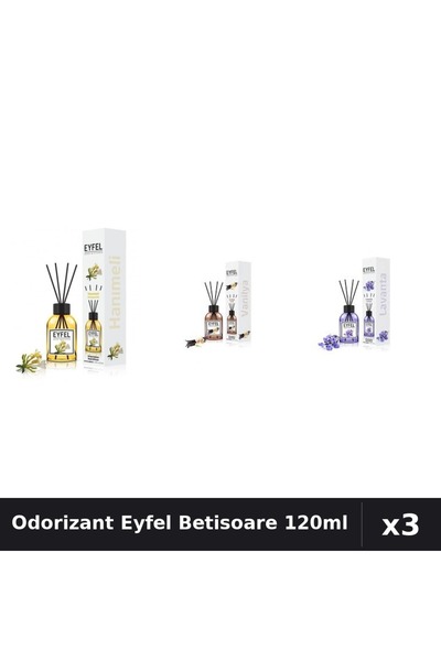 Eyfel Set 3 Odorizante Camera Betisoare 120ml - Lavanda, Vanilie, Mâna Maicii