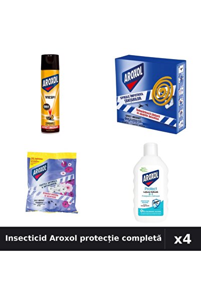 Aroxol Set 4 Insecticid - Spray 400ml, Spirale 10+20 buc, Loțiune Repelent 200ml