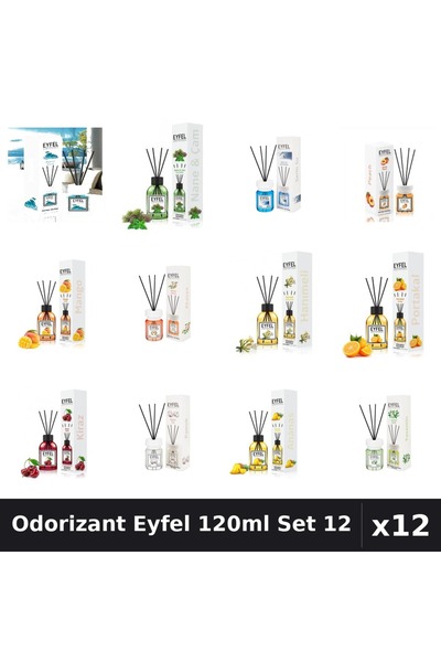 Eyfel Set 12 Odorizant Camera Betisoare 120ml - 12 Arome Asortate, Parfum Intens