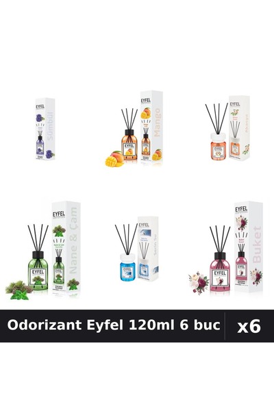 Eyfel Set 6 Odorizante Camera cu Betisoare 120ml - 6 Arome Asortate