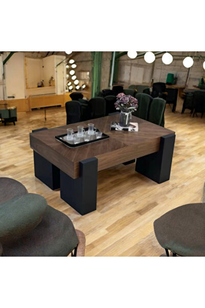 Tables Luxury Walnut Veneer Coffee Table with 4 Service Tables