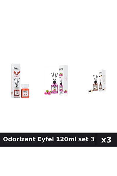 Eyfel Set 3 Odorizant Camera Betisoare 120ml - Red Dragon, Trandafir, Vanilie