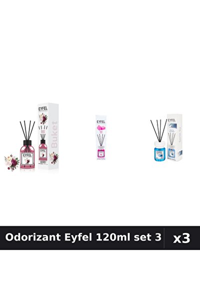 Eyfel Set 3 Odorizant Cameră Betisoare 120ml - Bouquet, Bubble Gum, Cool Water