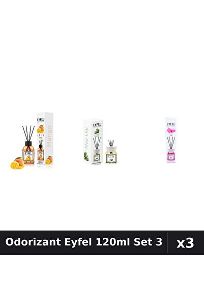 Eyfel Set 3 Odorizant Camera Betisoare 120ml - Mango, Lacramioare, Bubble Gum