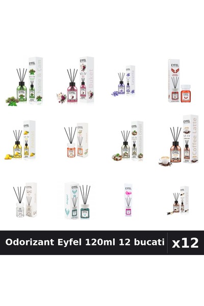Eyfel Set 12 Odorizante Camera Betisoare 120ml - 12 Arome Asortate, Parfum In...