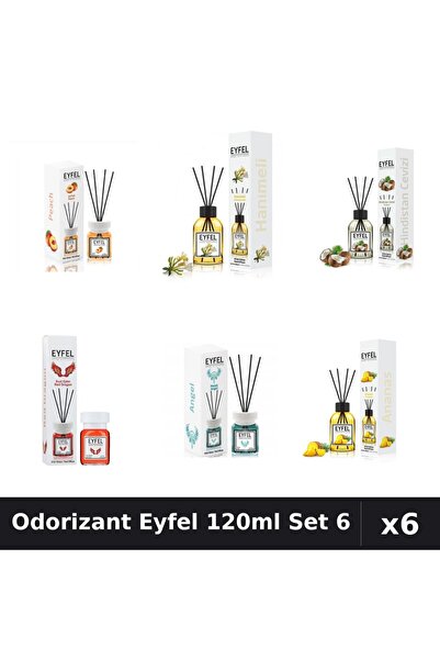 Eyfel Set 6 Odorizante Camera Betisoare 120ml - Piersica, Angel, Ananas, Coco...