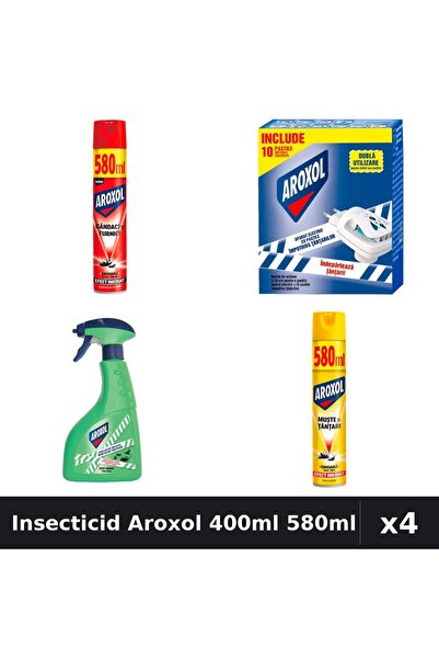 Aroxol Set 4 Spray Insecticid 400ml 580ml - Anti Gândaci, Țânțari, Muste - Pr...