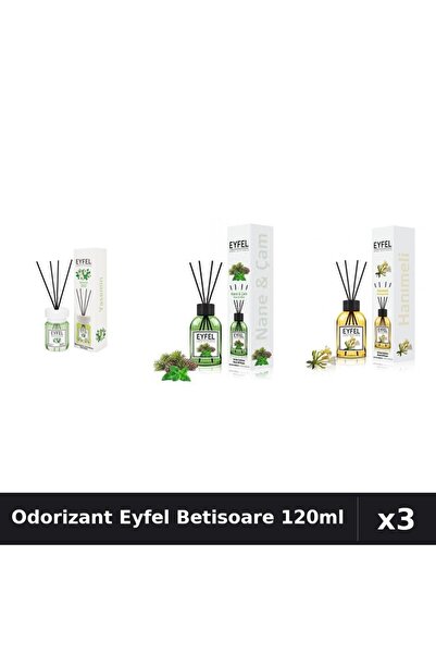 Eyfel Set 3 Odorizant Camera Betisoare 120ml - Iasomie, Pin Menta, Mana Maici...