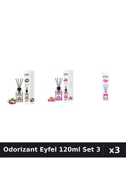 Eyfel Set 3 Odorizant Camera Betisoare 120ml - Nuca Cocos, Trandafir, Bubble Gum
