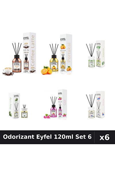 Eyfel Set 6 Odorizante Camera Betisoare 120ml - Cafea, Portocală, Iasomie, La...
