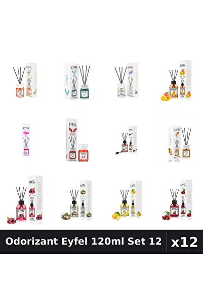 Eyfel Set 12 Odorizant Cameră Betișoare 120ml - 12 Arome Asortate, Parfum Intens