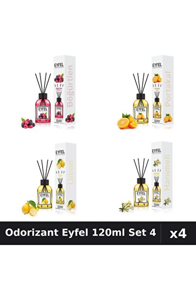 Eyfel Set 4 Odorizant Cameră Betișoare 120ml - Fructe Pădure, Lămâie, Portocală