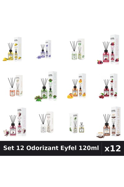 Eyfel Set 12 Odorizante Camera Betisoare, Acacia, Ananas, Bouquet, Bumbac, Ca...
