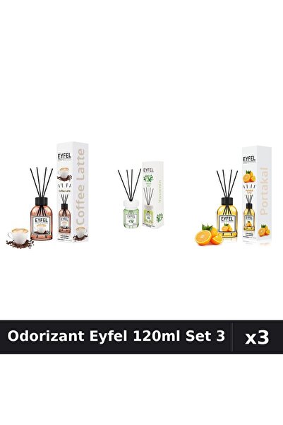 Eyfel Set 3 Odorizant Camera Betisoare 120ml - Cafea, Iasomie, Portocala