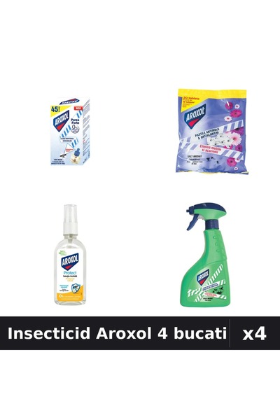 Aroxol Set 4 Insecticid - Aparat Electric, Spray 400ml, Loțiune 85ml, Spirale