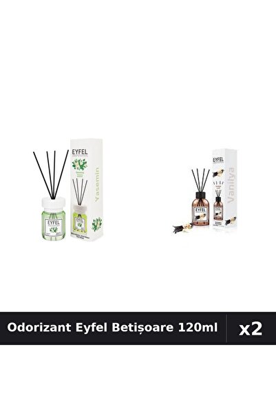 Eyfel Set 2 Odorizant Cameră Betișoare 120ml - Iasomie, Vanilie - Parfum Intens