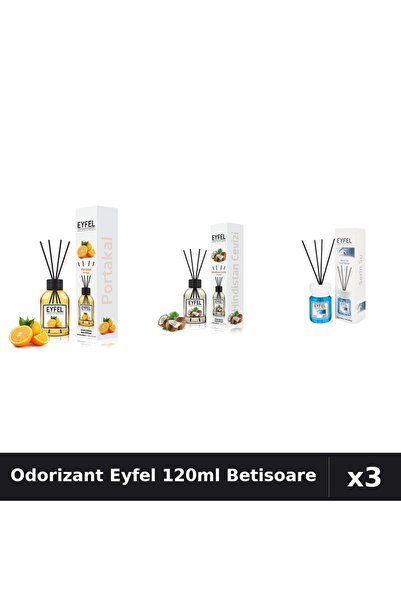 Eyfel Set 3 Odorizant Camera Betisoare 120ml - Portocala, Nuca Cocos, Cool Water