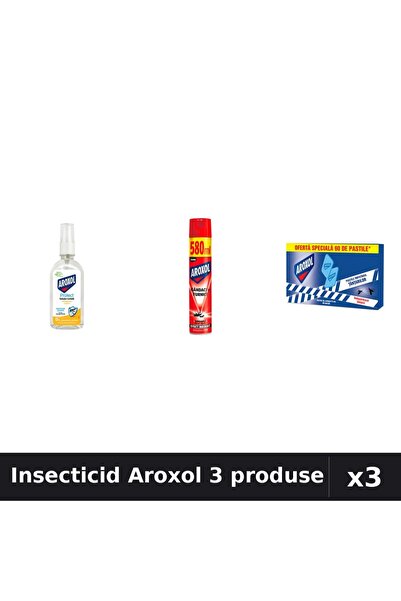 Aroxol Set 3 Insecticid - Loțiune 85ml, Spray 580ml, Spirale 60buc - Protecție