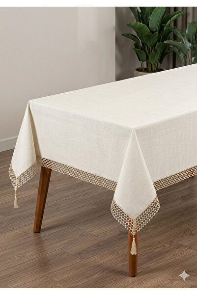 Tomoni Home File Dantelli 160 X 220 Masa Örtüsü-Krem