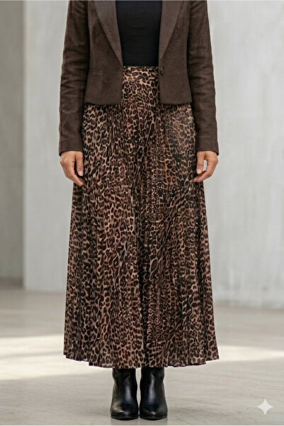 CNG MODA Hijab Pleated Leopard Print Skirt