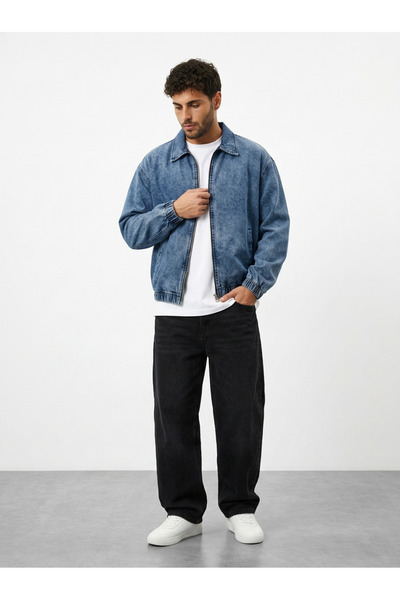 maroni Erkek Oversize Bomber Ceket Fermuarlı Basic Günlük Şık Kot Ceket