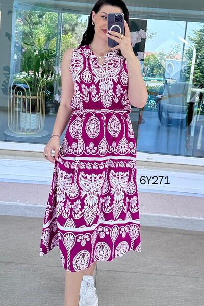 İnce Topuk Zero Sleeve Elastic Waist Viscose Dress 6Y271