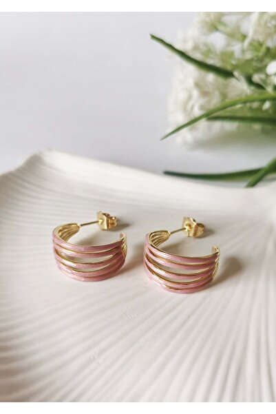 Halley Concept Pink Enamel Plated Hoop Steel Earrings