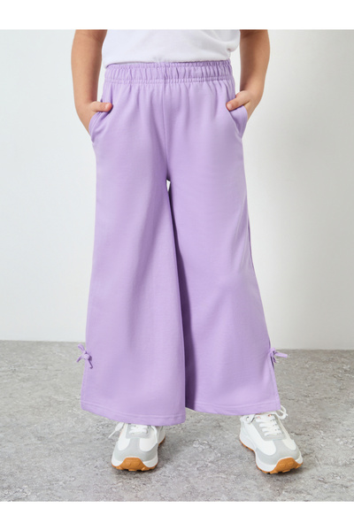 Styli Girls Lilac Wide Leg Joggers with Bow Detail