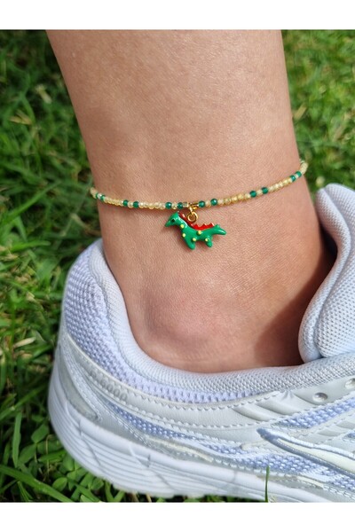 NEMOR STUDIO Natural Stone Anklet with Dinosaur Figure |   3 mm Cat's Eye Stone