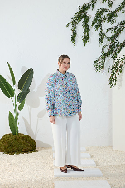 Aker Blue Classic Collar Patterned Tunic
