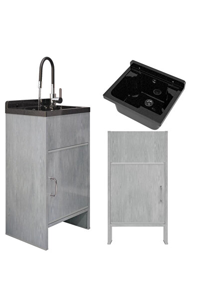 Granitan Set Chiuveta LOMA Neagra cu Baterie Gradochrom Flexibila si Dulap Te...
