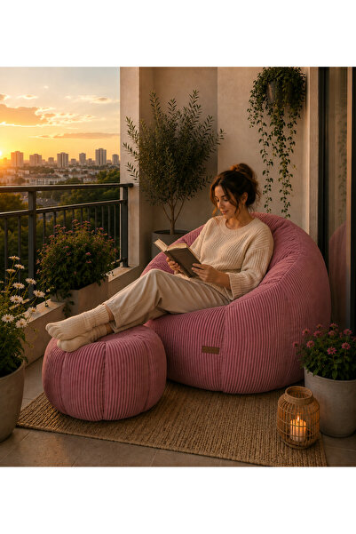 puffiber Balkon Takımı Büyük Puf Koltuk ve Ayak Pufu Seti – Bahçe, Teras ve O...