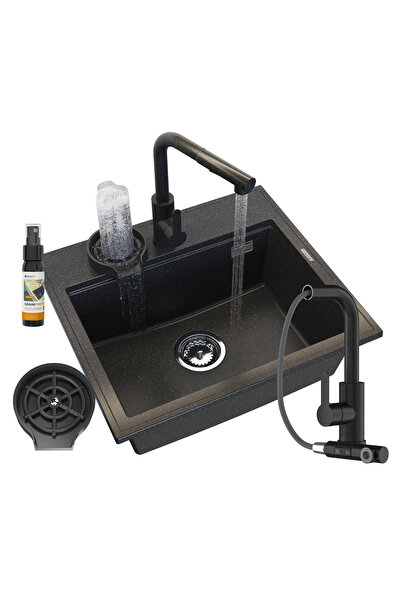 Granitan SET Chiuveta Granit Negru FOXAL, cu baterie extensibila EBRO si spal...