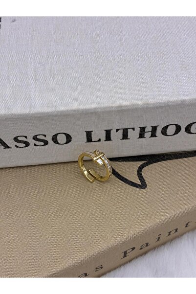 Hedef Bijuteri Gold Color White Pearlescent Baguette Zircon Stone Detailed As...