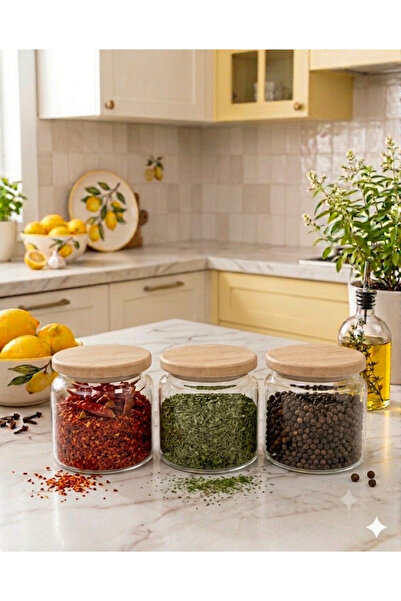 Kare Home Bambu Kapaklı Vakumlu 3lü Cam Kavanoz Seti (500 ml)