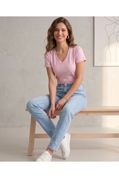 ÖZZYFASHION V-Neck Blouse Modal Fabric Soft Texture Comfortable Fit T-Shirt
